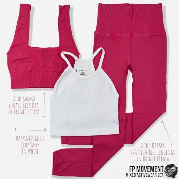 FP MOVEMENT ACTIVEWEAR SET: GOOD KARMA SQUARE NECK BRA + LEGGINGS + HR CROP TANK - Picture 1 of 16
